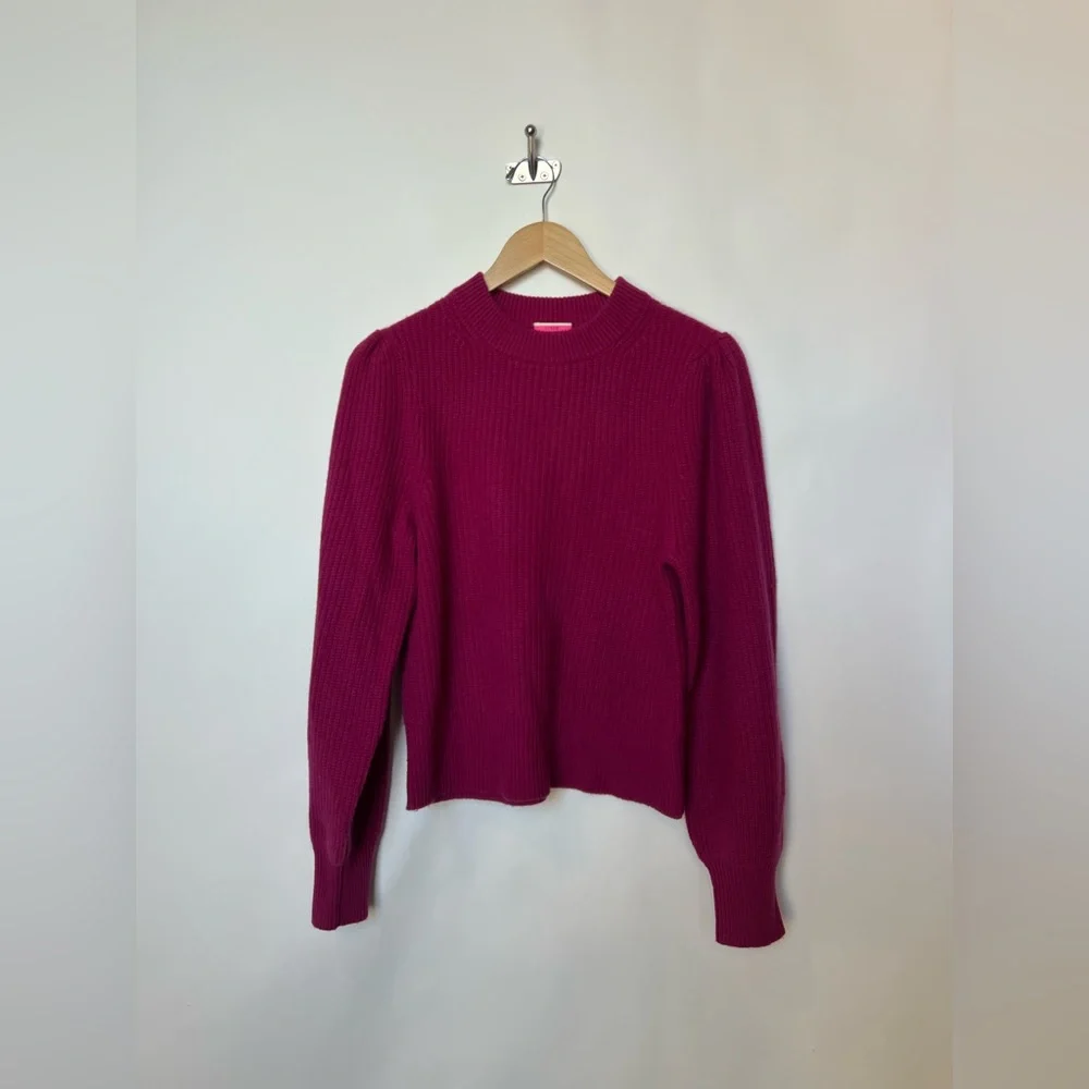 J.Crew 100% Cashmere Puff‎ Sleeve Mockneck Sweater Fuchsia Pink Size S